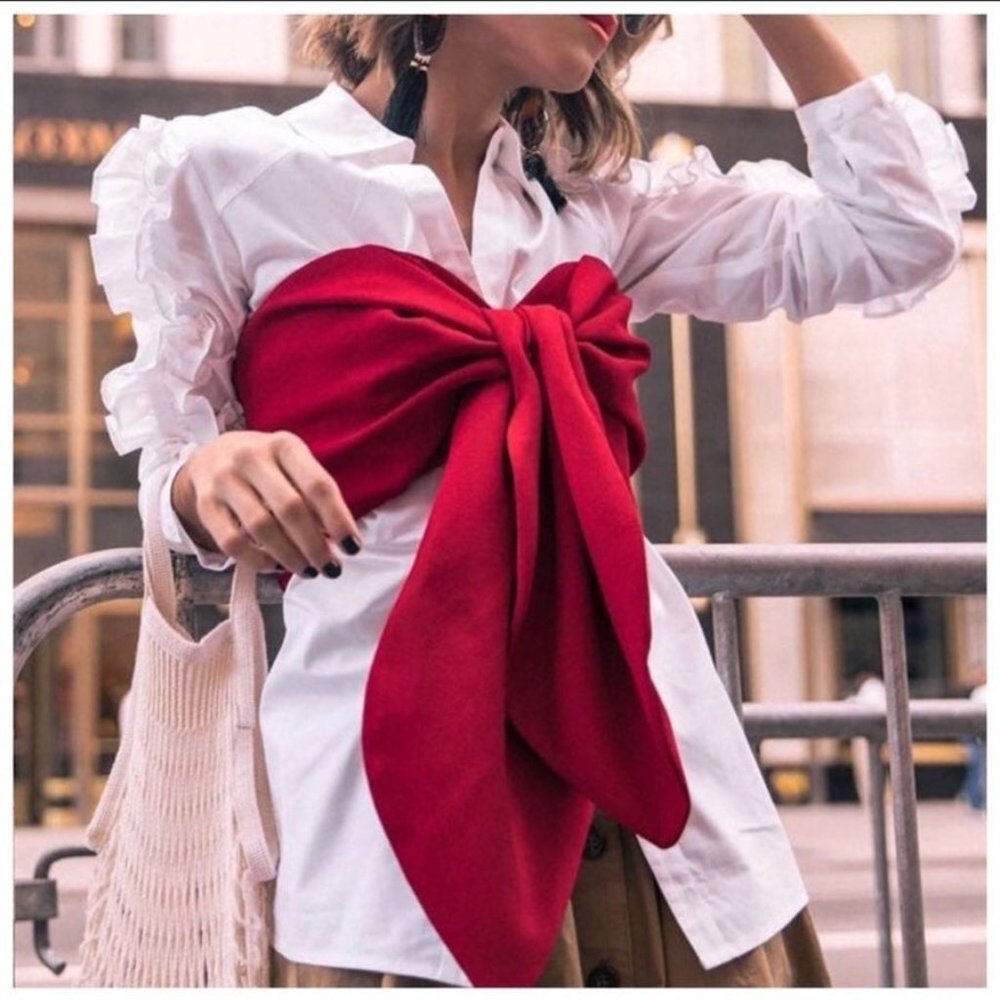 White Ruffle Sleeve Button Front Top XS - Picture 2 of 7